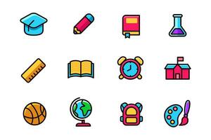 Set of school and education icons in colorful design isolated on white background vector