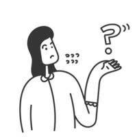 hand drawn doodle person doubts with question mark symbol illustration vector