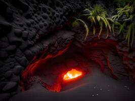 cave with red lava and fire photo