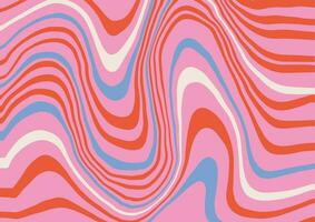 Groovy Waves Psychedelic Curved Background in 1970s Hippie Retro Style for Print on Textile, Wrapping Paper, Web Design and Social Media. Pink, white, blue and Red Colors. Flat vector illustration.