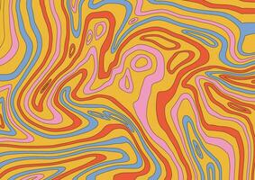 Op-art acidic retro groovy background with distorted texture in vintage pastel colors. 70s vector Concept of hallucinations and visions with thin contour lines.