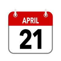 21 April, calendar date icon on white background. vector