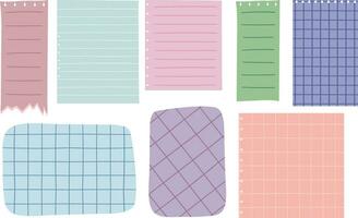 Set of colorful paper notes. Lined and squared sticker notes for to-do-list, memo message and reminder. Vector illustration