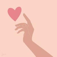 Hand reaches to the heart. Human hand with a heart. Love symbol. Vector illustration