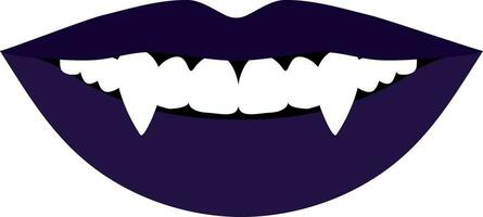 Vampire woman lips with fangs. Monster girl evil lips. Vector illustration