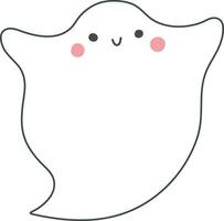 Cute hand drawn ghost isolated on white background. Cartoon ghost with pink cheeks. Vector illustration