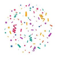 Colorful Confetti and ribbon falling on white background. Explosion. Carnival elements. Festival confetti and tinsel explosion background. Birthday celebration. vector