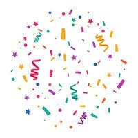 Colorful Confetti and ribbon falling on white background. Explosion. Carnival elements. Festival confetti and tinsel explosion background. Birthday celebration. vector