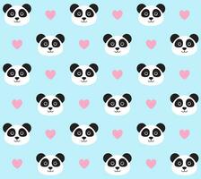 Vector seamless pattern of panda face and heart