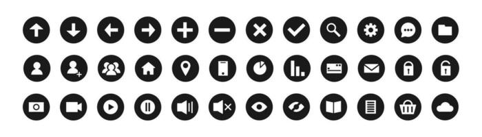 Set of different vector icons. Web, app, shopping, phone, photo, video, mail, options, people, home, friends, arrows, location icons. Vector graphic