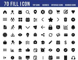 Pack of 70 fill user interface icons for web and mobile vector