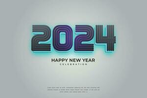 Happy New Year 2024 3D Cinematic Dark Glow Text for Banner or Poster vector