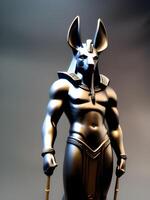 3d representación de un fantasía anubis con un dorado casco en negro antecedentes foto