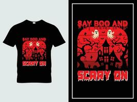 Halloween t shirt design illustration vector Say Boo and crew on