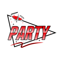 Party lettering sign with bursting light rays. Graphic element for club banner, poster, invitation design. png