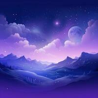Purple night landscape, image of nature, sky, mountains. Generative AI photo
