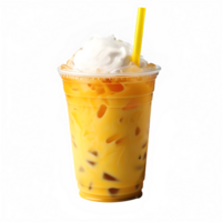 cold mango juice drink in a plastic cup isolated on transparent background ,generative ai png