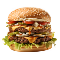 hamburger fast food isolated on transparent background ,double beef burger png ,generative ai