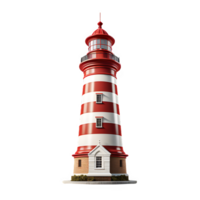 farol isolado em transparente fundo ,vermelho e branco listrado farol png , generativo ai