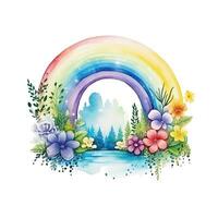 acuarela arco iris ilustración, floral arte, clipart, soltero elemento para diseño en blanco antecedentes. generativo ai foto