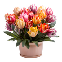 tulips in a vase isolated on transparent background ,tulip flowers cut out png ,generative ai