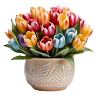 tulips in a vase isolated on transparent background ,tulip flowers cut out png ,generative ai