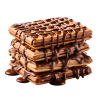 chocolate waffle isolated on transparent background ,waffles with melted chocolate topping, generative ai png