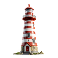 phare isolé sur transparent Contexte ,rouge et blanc rayé phare png ,génératif ai