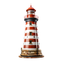 Leuchtturm isoliert auf transparent Hintergrund ,Rot und Weiß gestreift Leuchtturm png ,generativ ai