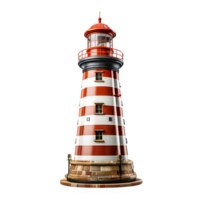 farol isolado em transparente fundo ,vermelho e branco listrado farol png , generativo ai