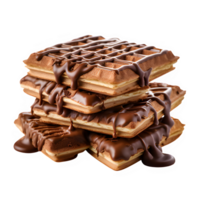 chocolate waffle isolated on transparent background ,waffles with melted chocolate topping, generative ai png