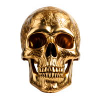 Gold Schädel isoliert auf transparent Hintergrund ,golden Schädel Carving Vorderseite Aussicht png ,generativ ai