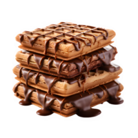 chocolate waffle isolado em transparente fundo , waffles com derretido chocolate cobertura, generativo ai png