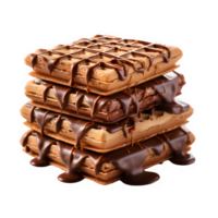 chocolate waffle isolated on transparent background ,waffles with melted chocolate topping, generative ai png