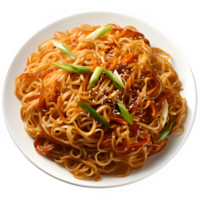 spaghetti on a plate isolated on transparent background top view ,generative ai png