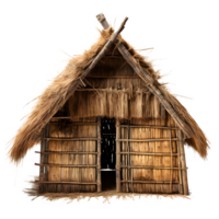 tribal thatched house png ,traditional thatched hut house isolated on transparent background ,generative ai