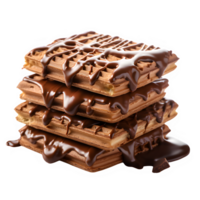 chocolate waffle isolated on transparent background ,waffles with melted chocolate topping, generative ai png