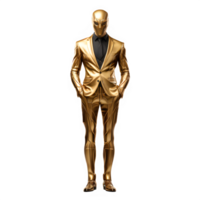 business worker male figure golden statue isolated on transparent background ,generative ai png