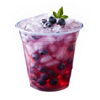 blueberry iced drink png ,cold blueberry drink in a plastic cup isolated ,generative ai