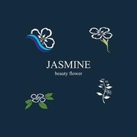 Jasmine element vector logo. Round emblem in minimal linear style - natural product design, florist, cosmetics, ecology concept, wellness, spa, raw food package.