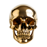 gold skull isolated on transparent background ,golden skull carving front view png ,generative ai