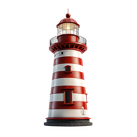 lighthouse isolated on transparent background ,red and white striped lighthouse png ,generative ai