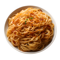 Spaghetti auf ein Teller isoliert auf transparent Hintergrund oben Aussicht ,generativ ai png