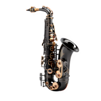 black saxophone png ,saxophone musical instrument isolated on transparent background ,generative ai