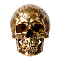 ouro crânio isolado em transparente fundo ,dourado crânio escultura frente Visão png , generativo ai