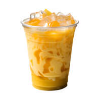 frío mango jugo bebida en un el plastico taza aislado en transparente antecedentes ,generativo ai png