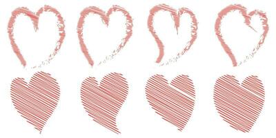 Vector set of hand drawn hearts. Red heart icons set on white background.