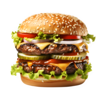 Hamburger snel voedsel geïsoleerd Aan transparant achtergrond ,dubbele rundvlees hamburger PNG ,generatief ai