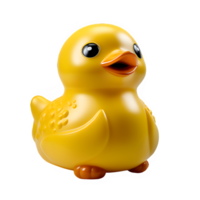 caucho Pato juguete aislado en transparente fondo, lindo el plastico amarillo Pato juguete png ,generativo ai