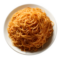 spaghetti Aan een bord geïsoleerd Aan transparant achtergrond top visie ,generatief ai png